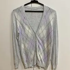 グレー ダイヤモンド柄 ニットカーディガン