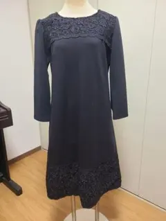 ギャラリービスコンティ　ブラック レース装飾 八分袖ワンピース