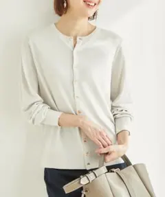 ライトグレー UVカット＆洗濯機OK クルーネックカーディガン