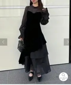 ナイスクラップ新品タグ付き未使用。ベロアリボン異素材ロングワンピース。