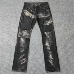 LAGUST ブーツカット ダメージ加工 デニム ペイント加工 鬼ヒゲ 黒