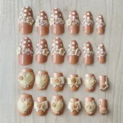 ネイルチップ ハンドメイド 中古 ヌーディーカラー ベージュピンク 24枚セット