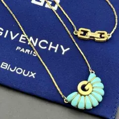 希少/✨ジバンシー ネックレス カラーストーン Gロゴ 扇 ターコイズ ゴールド