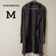 大人上品✨ WORTHINGTON クレープ素材 ロングカーディガン M 黒