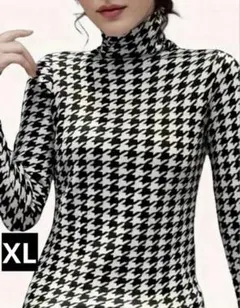 【新品/XLサイズ】ゴルフウェア レディース タートルネックシャツ 千鳥格子