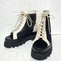 HAREハレ 厚底レースアップ ブーツ23.5cm オープントゥ バックジップ