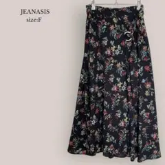【ジーナシス】JEANASIS✨美品✨ロングフレアスカート　花柄　マキシ丈　黒