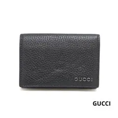 GUCCI グッチ ロゴ カードケース 名刺入れ レザー シボ革 黒