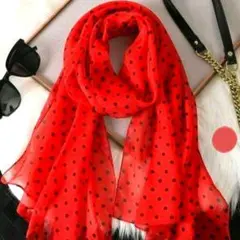●ストール　レディース　夏　大判　赤　黒　水玉　　 薄手　結婚式　オケージョン