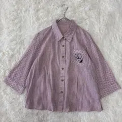 優雅 格子襯衫 LL 桃紅 五分袖 寬鬆 Z9127