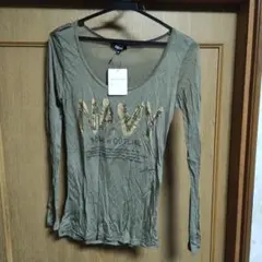 NAVY プリント長袖Tシャツ オリーブグリーン サイズ　M　　タグ付き