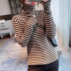 ボーダー タートルネック セーター　ニット　薄手　秋冬　長袖　フリーサイズ