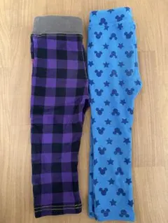 紫と黒のチェック柄とミッキー柄ボトムスセット　90