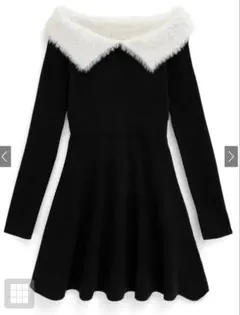 ファー付きオフショルダー あざとワンピ♡ ブラックニットワンピース Mサイズ