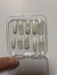 ホワイト パール装飾 ネイルチップ 10個入り Sサイズ