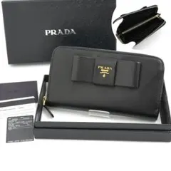 ✨Sランク・箱保証書付き✨　PRADA 長財布　サフィアーノレザー　リボン　黒色