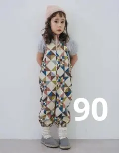 しまむら　softcheese ミコリッド パッチワーク　サロペット 90