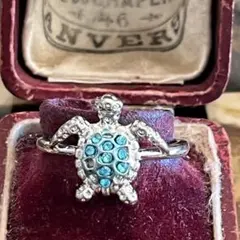 イギリス　英国　ヴィンテージ　ハワイアンジュエリー　水色の亀　リング　15.5号のサムネイル