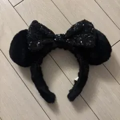 ディズニー　ミニー　黒リボン　スパンコール　カチューシャ