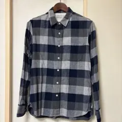 無印良品 ネイビーグレー　チェック柄長袖シャツ Lサイズ