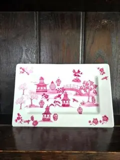 お洒落ピンク風景画の長方形皿