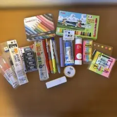 文房具セット　uni色鉛筆・PITスティックのり・無印ペンインク・Ain消しゴム