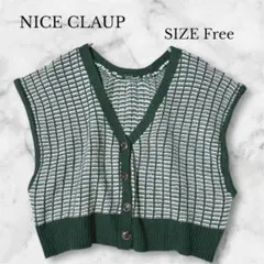ナイスクラップ ニットベスト Vネック チェック柄 カジュアル クロップド丈