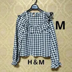 H&M DIVIDED ギンガムチェック フリルブラウス 長袖　Mのサムネイル