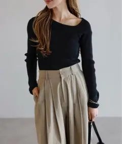 新品【Bonjour Sagan】アシンメトリーネックリブニット