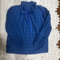 美品　青いチェック柄長袖シャツ