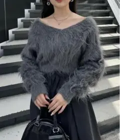 chico シャギーMIXクロスニット