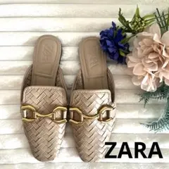 ✨美品✨ZARA フラットミュール　サンダルバックルディテールベージュ　23㎝