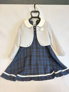 女の子 フォーマルワンピース 130A ボレロセット ネイビー チェック 入学式