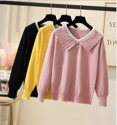 【ラス１ピンク】大きいサイズ レディース　秋冬 襟付き　ニット　トップス