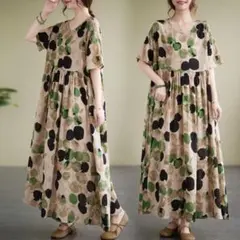 ロングワンピース 半袖 ♡ 大人可愛い♡ a ランダムドット 韓国 マキシ丈