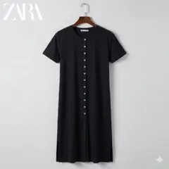 美品 ZARA ザラ 半袖 フロントボタン ロングワンピース ブラック M