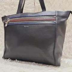 美品 ポールスミス ブライトストライプト ートバッグ ビジネスバッグ ブラック
