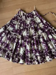 カネコイサオ 花柄 パッチワーク ロングティアードスカート えんじいろ