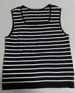 GU リブニットボーダースクエアネックタンクトップ ブラック×ホワイト