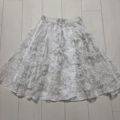 クリーム色 レース フレアスカート