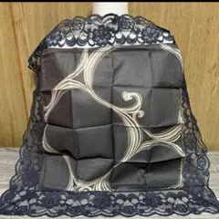 銀花仙　GINGASEN 濃い灰色　紺色綿　大判ハンカチ レース付き☝˃̵͈̑ᴗ˂̵͈̑❤