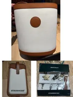 STARBUCKS ホワイト ブラウン バッグ マルチチャーム