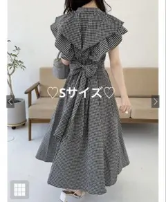 grl ギンガムチェック柄Vネックフリルフレアワンピース[ta050] S