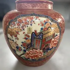 《九谷焼 》花瓶 金彩 色絵 牡丹 御所車 木箱付き