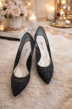 DIANA グリッターチュールパンプス　5センチヒール　黒　ダイアナ