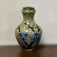 七宝焼　青釉　花文　花瓶　V　8999 七宝焼 青釉 花文 花瓶 V 8999