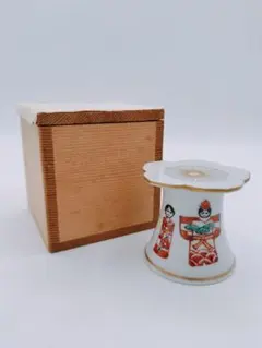 d946 蓋置 色絵立雛 高野昭阿弥 木箱 茶道具 古物