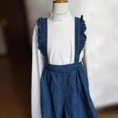 フリル付きデニムオーバーオール
