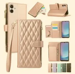 ローズゴールド 手帳型ケース キルティングデザイン