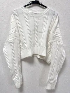 極美品　ケーブルニット ショート丈 ホワイト セーター トップス 長袖
